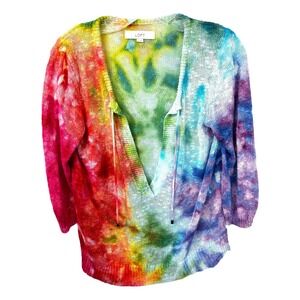 LOFT Medium Top Handmade Tie Dye V Neck Knit Sweater Rainbow Festival Boho 1752‎